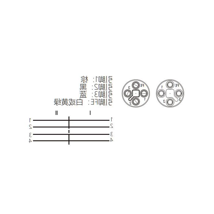 M12 4Pin T-coded、母头直型转公头90°、双端预铸PUR柔性电缆、黑色护套、64TD25-XXX